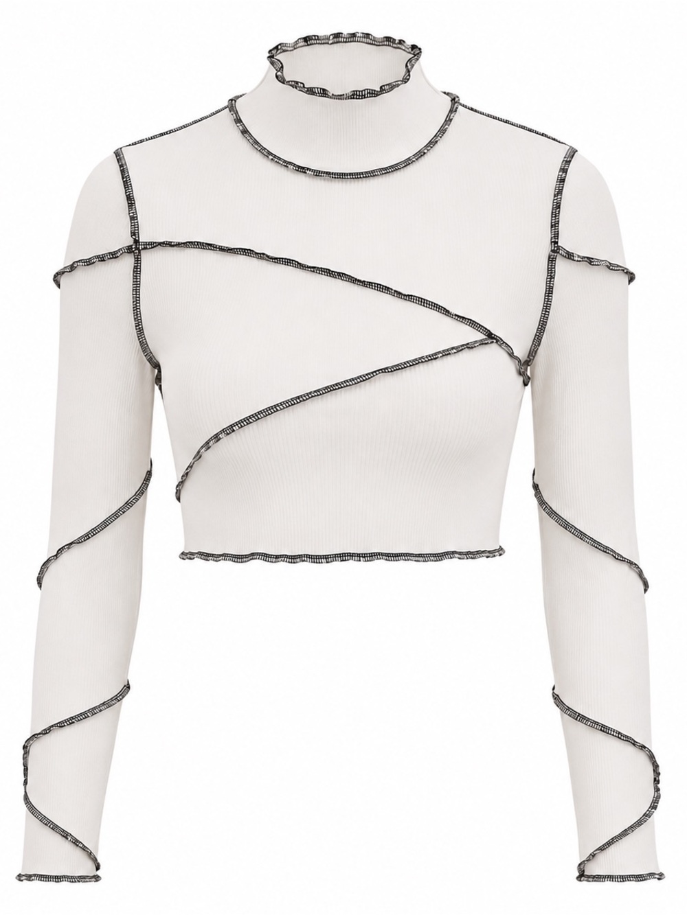 Fashion Nova Contrast Stitch Cropped Top White/Black Y2K
